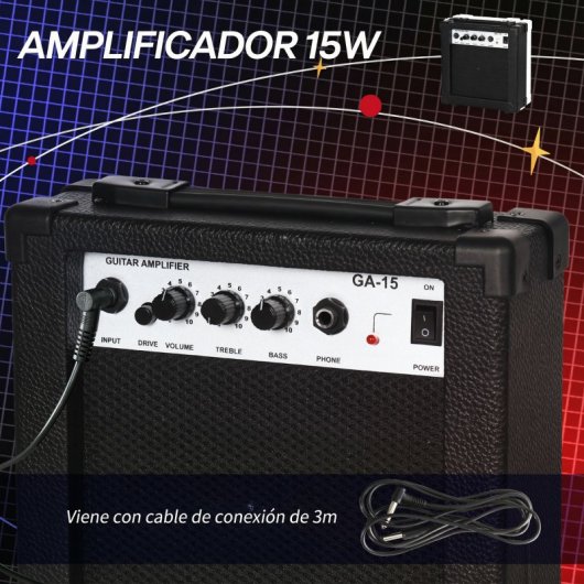 Sportnow Kit Guitarra Eléctrica Con Amplificador 15w Afinador Digital Y Cuerdas