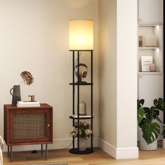 Homcom Lámpara De Pie Con Estantes 3 Temperaturas De Color Negro