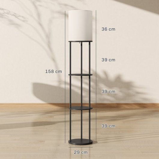 Homcom Lámpara De Pie Con Estantes 3 Temperaturas De Color Negro