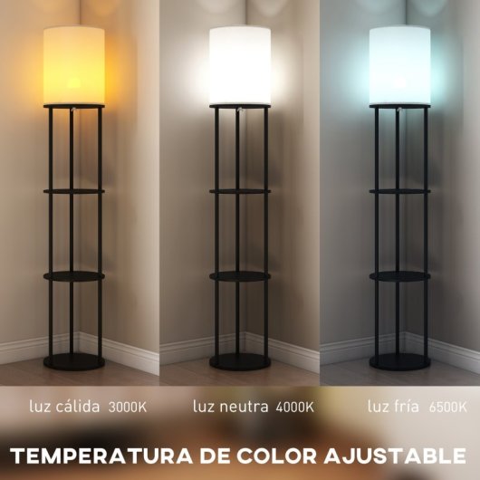 Homcom Lámpara De Pie Con Estantes 3 Temperaturas De Color Negro