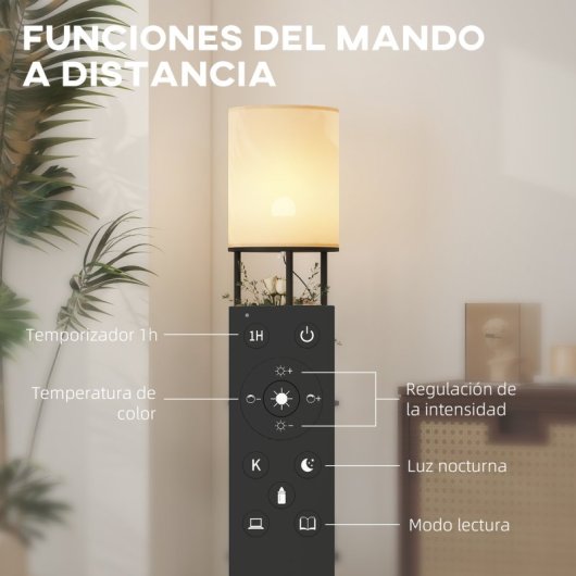 Homcom Lámpara De Pie Con Estantes 3 Temperaturas De Color Negro