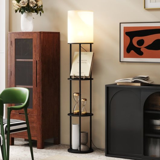 Homcom Lámpara De Pie Con Estantes 3 Temperaturas De Color Negro