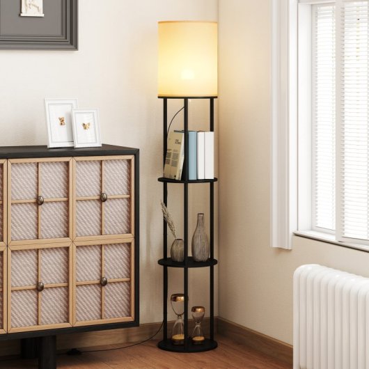 Homcom Lámpara De Pie Con Estantes 3 Temperaturas De Color Negro