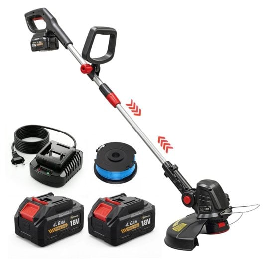 Outsunny Desbrozadora Batería 18v Con 2 Baterías De 4.0ah Y Cargador Plateado