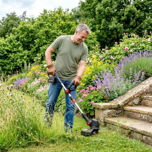 Outsunny Desbrozadora Batería 18v Con 2 Baterías De 4.0ah Y Cargador Plateado