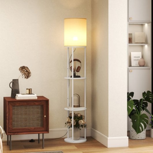 Homcom Lámpara De Pie Con Estantes 3 Temperaturas De Color Blanco