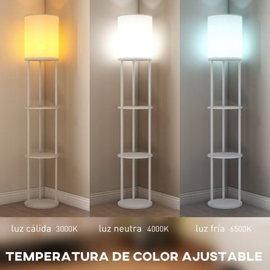 Homcom Lámpara De Pie Con Estantes 3 Temperaturas De Color Blanco