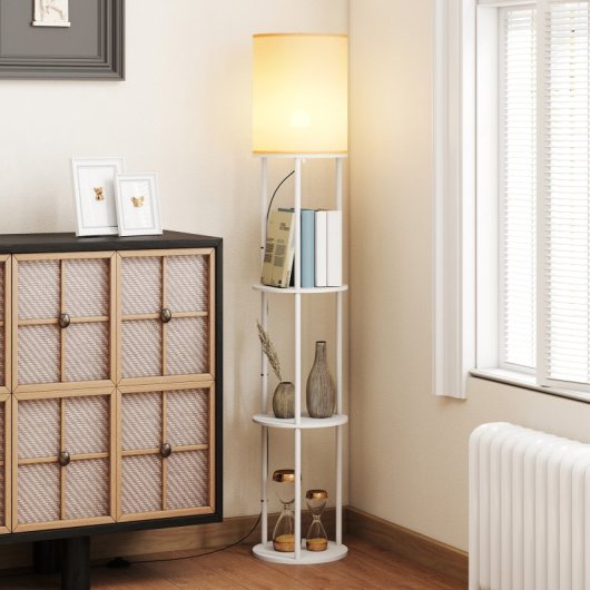 Homcom Lámpara De Pie Con Estantes 3 Temperaturas De Color Blanco