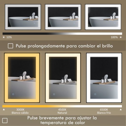 Homcom Espejo De Baño Con Luz Led 80x60 Cm Función Antivaho
