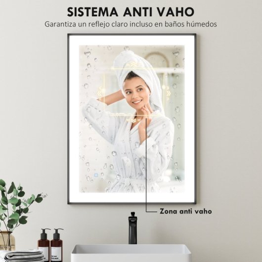 Homcom Espejo De Baño Con Luz Led 80x60 Cm Función Antivaho