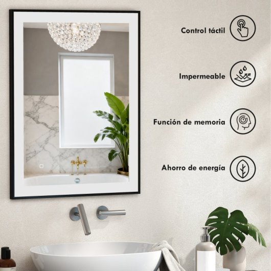 Homcom Espejo De Baño Con Luz Led 80x60 Cm Función Antivaho