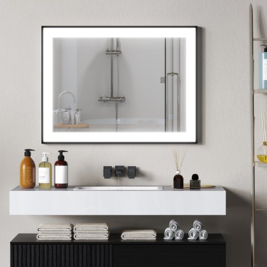 Homcom Espejo De Baño Con Luz Led 80x60 Cm Función Antivaho