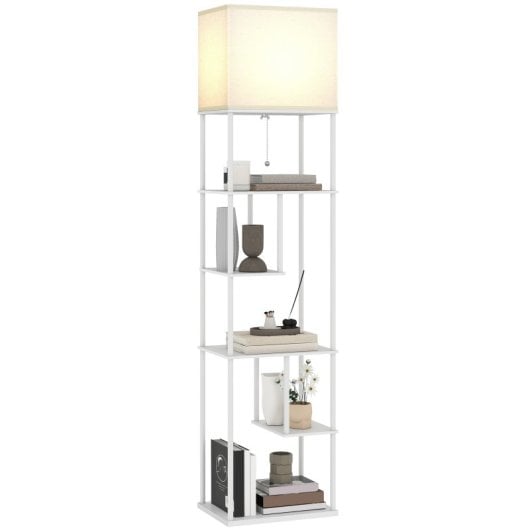 Homcom Lámpara De Pie Con Estantes Temperaturas De Color Ajustable Blanco