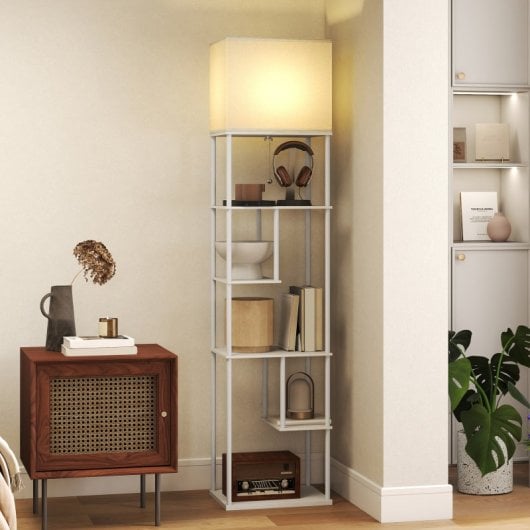 Homcom Lámpara De Pie Con Estantes Temperaturas De Color Ajustable Blanco