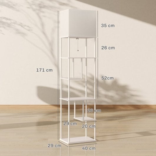 Homcom Lámpara De Pie Con Estantes Temperaturas De Color Ajustable Blanco