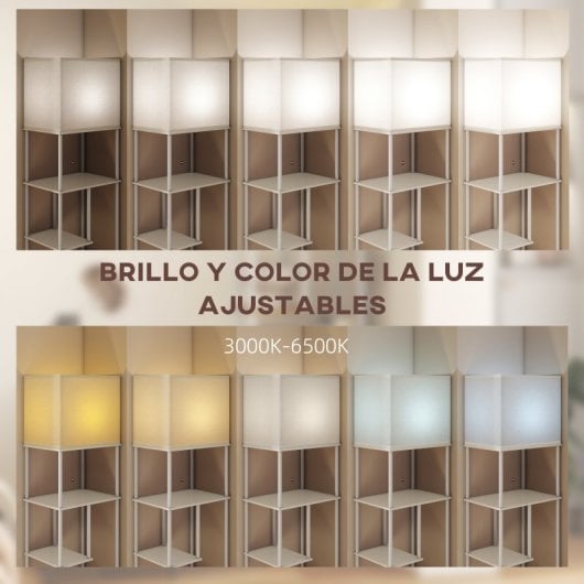 Homcom Lámpara De Pie Con Estantes Temperaturas De Color Ajustable Blanco