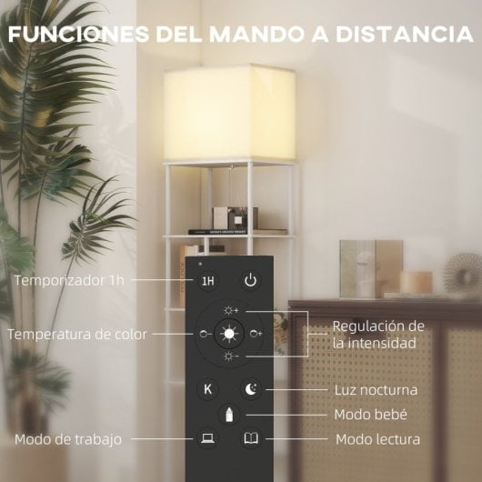 Homcom Lámpara De Pie Con Estantes Temperaturas De Color Ajustable Blanco