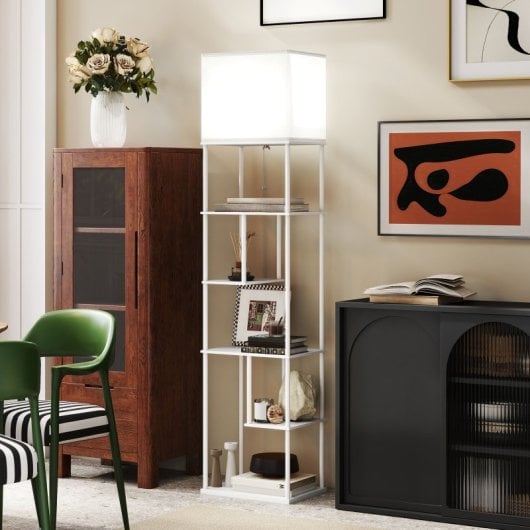 Homcom Lámpara De Pie Con Estantes Temperaturas De Color Ajustable Blanco