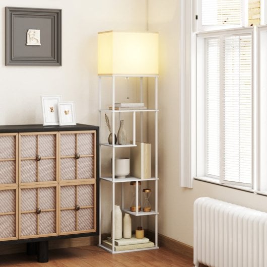 Homcom Lámpara De Pie Con Estantes Temperaturas De Color Ajustable Blanco