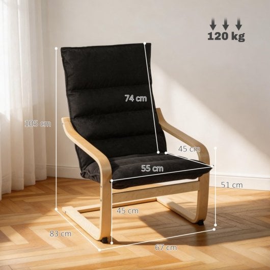 Homcom Sillón De Salón Moderno Con Respaldo Alto Patas De Madera Negro