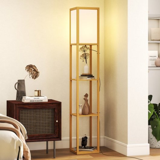 Homcom Lámpara De Pie Con Estantes De Almacenaje Bombilla E27 Natural