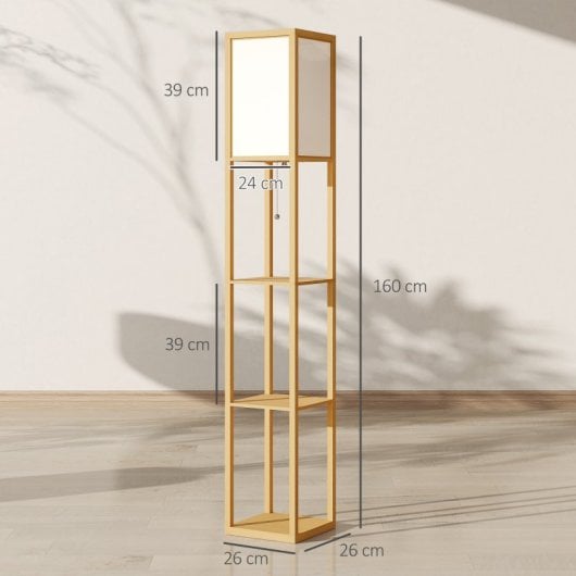 Homcom Lámpara De Pie Con Estantes De Almacenaje Bombilla E27 Natural