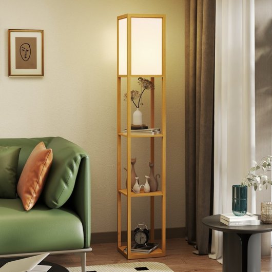 Homcom Lámpara De Pie Con Estantes De Almacenaje Bombilla E27 Natural