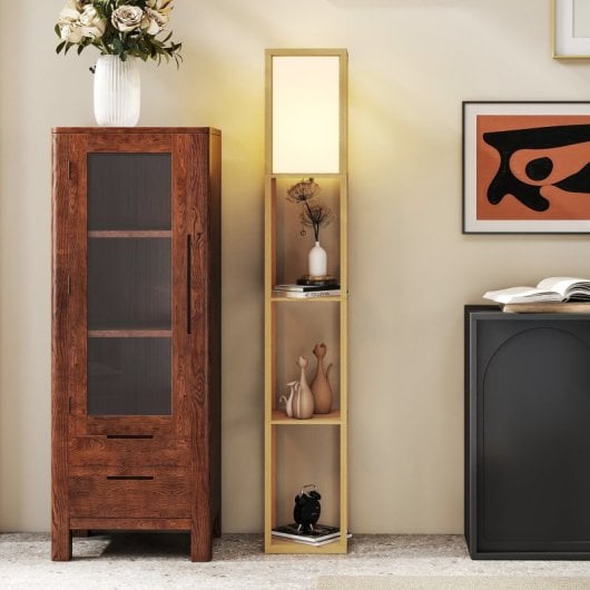 Homcom Lámpara De Pie Con Estantes De Almacenaje Bombilla E27 Natural