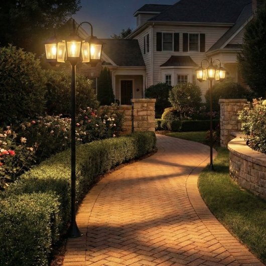 Outsunny Farola Solar Exterior Con 3 Cabezales Encendido/apagado Automático