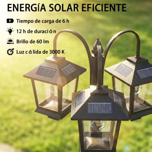 Outsunny Farola Solar Exterior Con 3 Cabezales Encendido/apagado Automático