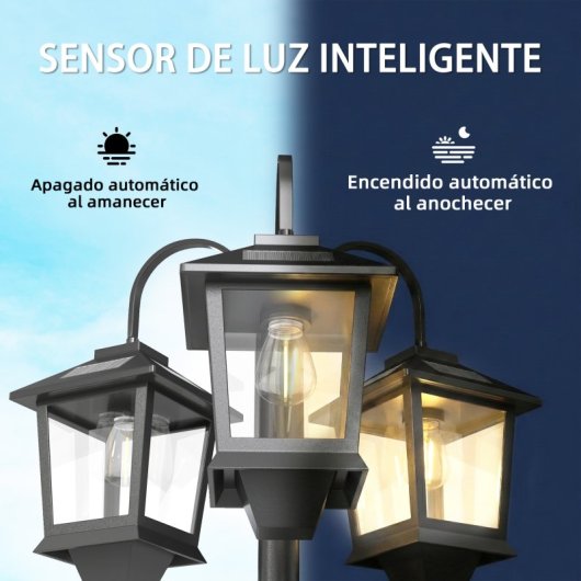 Outsunny Farola Solar Exterior Con 3 Cabezales Encendido/apagado Automático