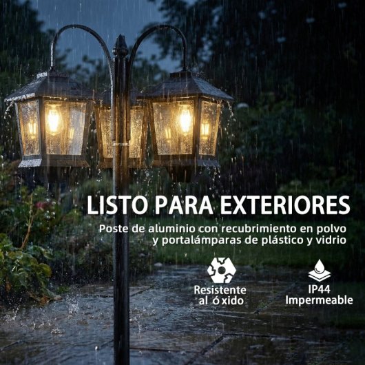 Outsunny Farola Solar Exterior Con 3 Cabezales Encendido/apagado Automático