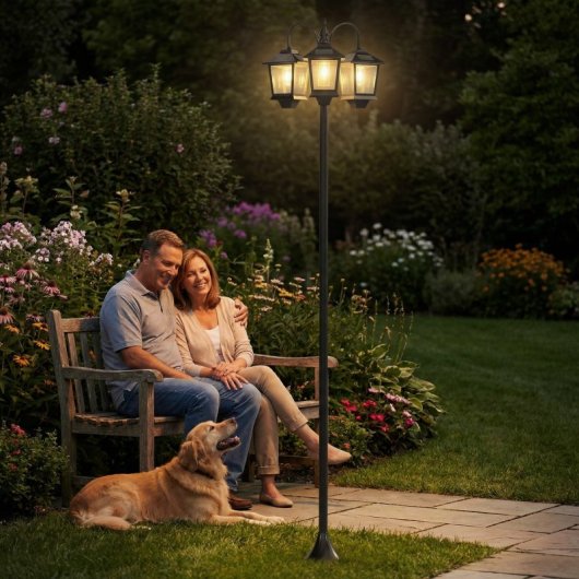 Outsunny Farola Solar Exterior Con 3 Cabezales Encendido/apagado Automático