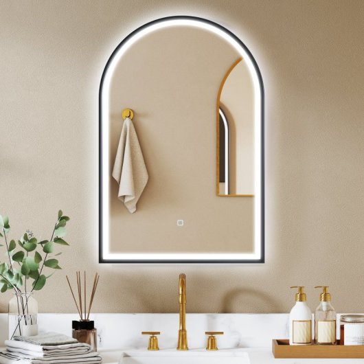 Homcom Espejo De Baño Con Luz De Pared Arqueado 60x90 Cm 3 Colores De Luz Negro