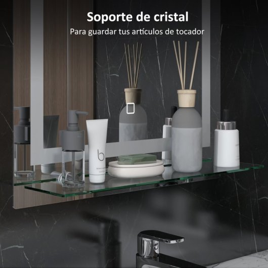 Kleankin Espejo De Baño Con Luces Led 50x70 Cm Con 3 Colores De Luz Plata