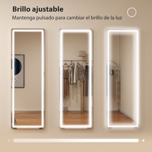 Homcom Espejo De Pie Cuerpo Entero Con Luces 150x50 Cm Sin Marco Transparente