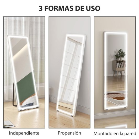 Homcom Espejo De Pie Cuerpo Entero Con Luces 150x50 Cm Sin Marco Transparente