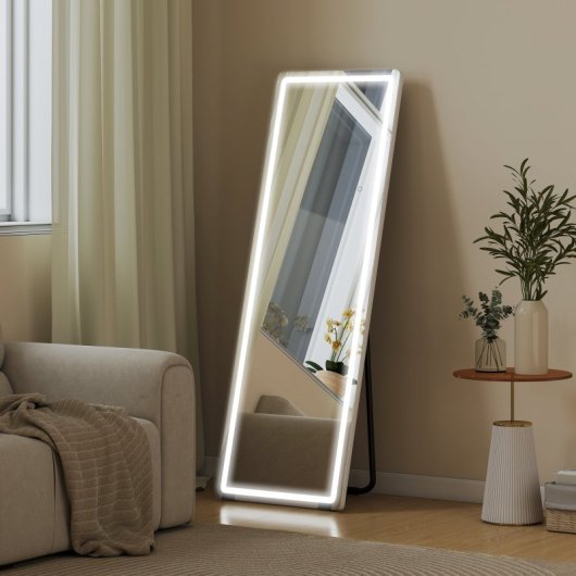 Homcom Espejo De Pie Cuerpo Entero Con Luces 150x50 Cm Sin Marco Transparente
