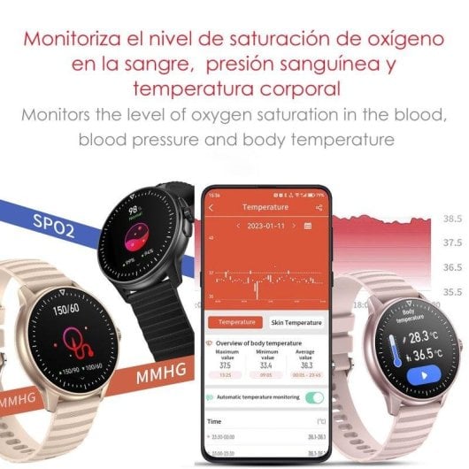 Dam Electronics ZW45 Bluetooth 44mm Táctil Negro Silicona IP67 SpO2 Pulsómetro Tensiómetro