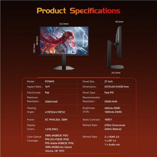 Écran PC Titan Army P276MS 27" QHD 275Hz IPS HDR1000 FreeSync 1ms