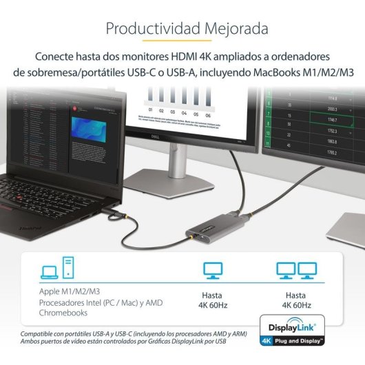 Adaptador USB-C para Duplo HDMI StarTech 4K 60Hz PD 100W