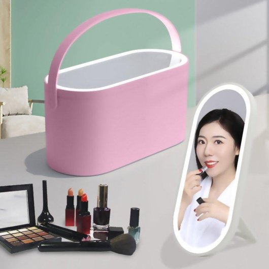 Espejo de maquillaje Dam Electronics con luces LED y caja organizadora portátil