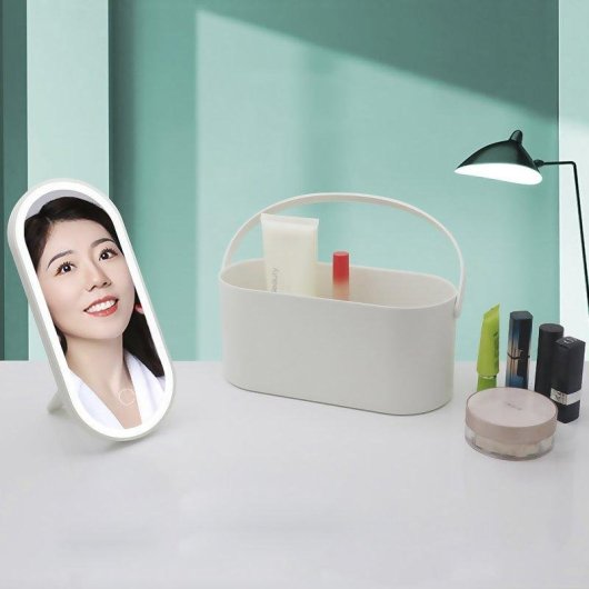 Espejo de maquillaje Dam Electronics con luces LED y caja organizadora portátil