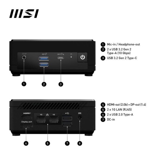 Mini PC MSI Cubi N ADL-007DE Intel N100 4GB 128GB SSD UHD Graphics Windows 11 Pro Dual LAN