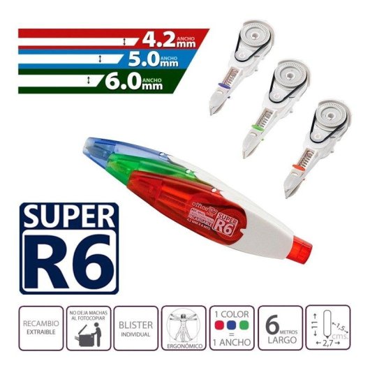 Cinta Correctora SDI Super R6 Retráctil Recargable 5 mm Azul con 3 Recambios