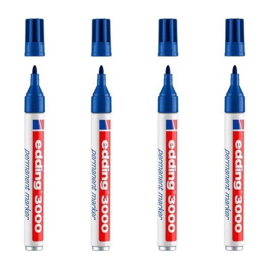 Marcatori Permanenti Edding 3000 Set da 4 Punta Tonda 1.5-3 mm Blu