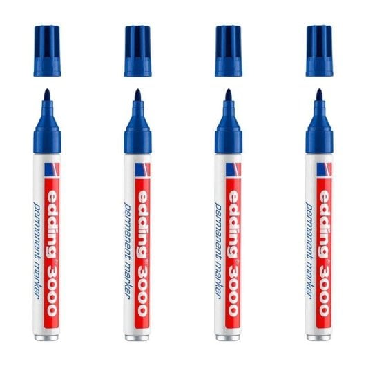 Marcatori Permanenti Edding 3000 Set da 4 Punta Tonda 1.5-3 mm Blu
