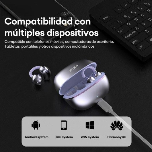 Auricolari Paxa Bluetooth aperti stabili comodi clip orecchio viola