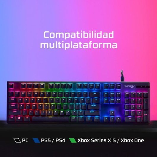 Teclado HyperX Alloy Origins PBT mecánico compacto con teclas PBT y retroiluminación RGB
