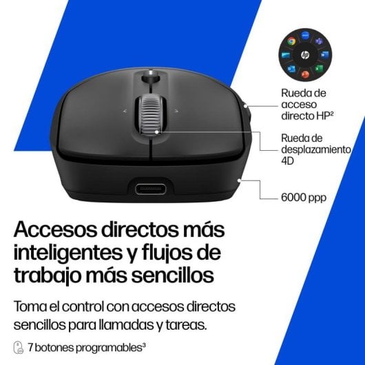 Maus HP 705 Bluetooth USB 6000 DPI Schwarz 8 Tasten Wiederaufladbar